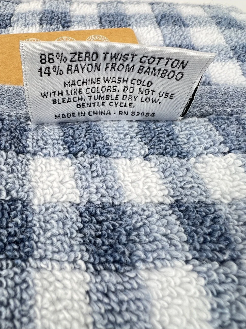 Common Thread Bamboo Bath Towels Blue White Check Soft Cotton Blend 2 Pc NEW